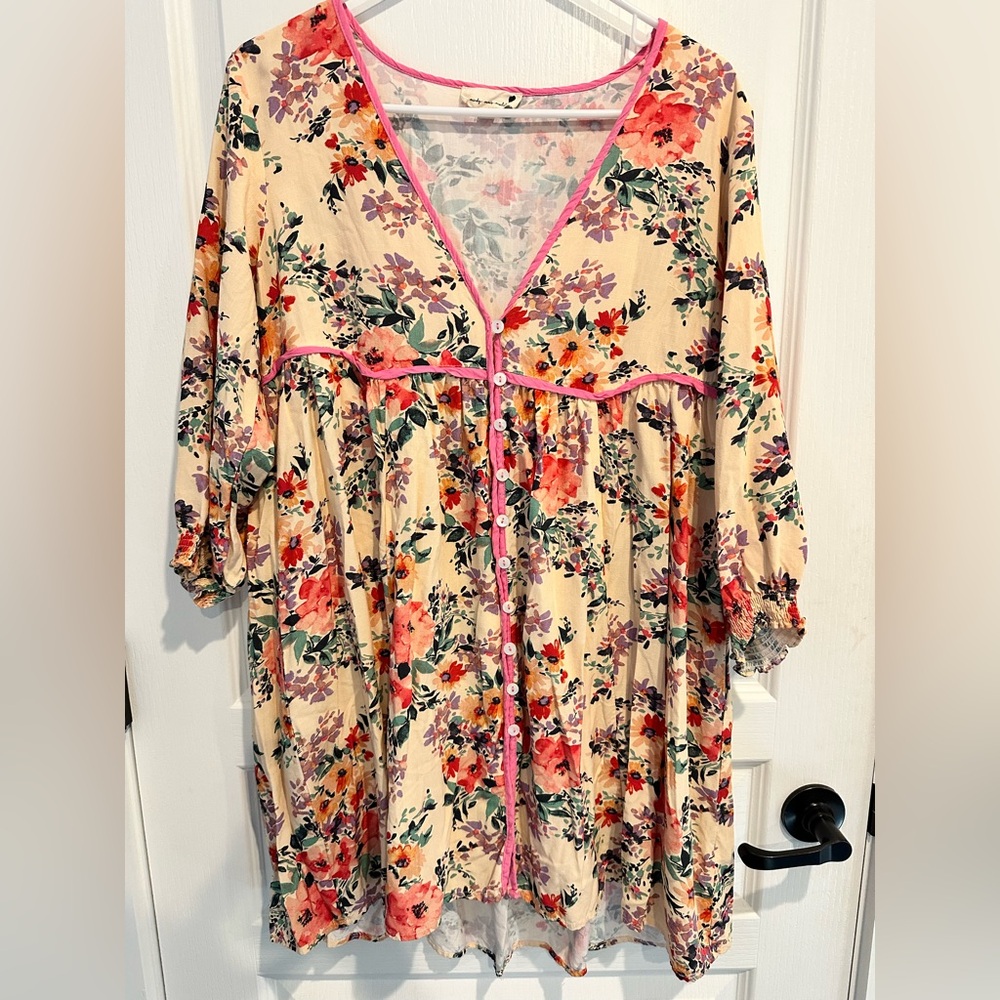 Floral Asymmetrical Dress with Pink Accents